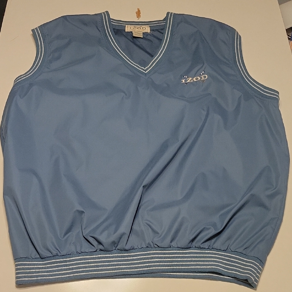 IZOD GOLF VINTAGE BLUE WHITE EMBROIDERED GOLF CLUB WINDBREAKER WIND VEST LARGE L